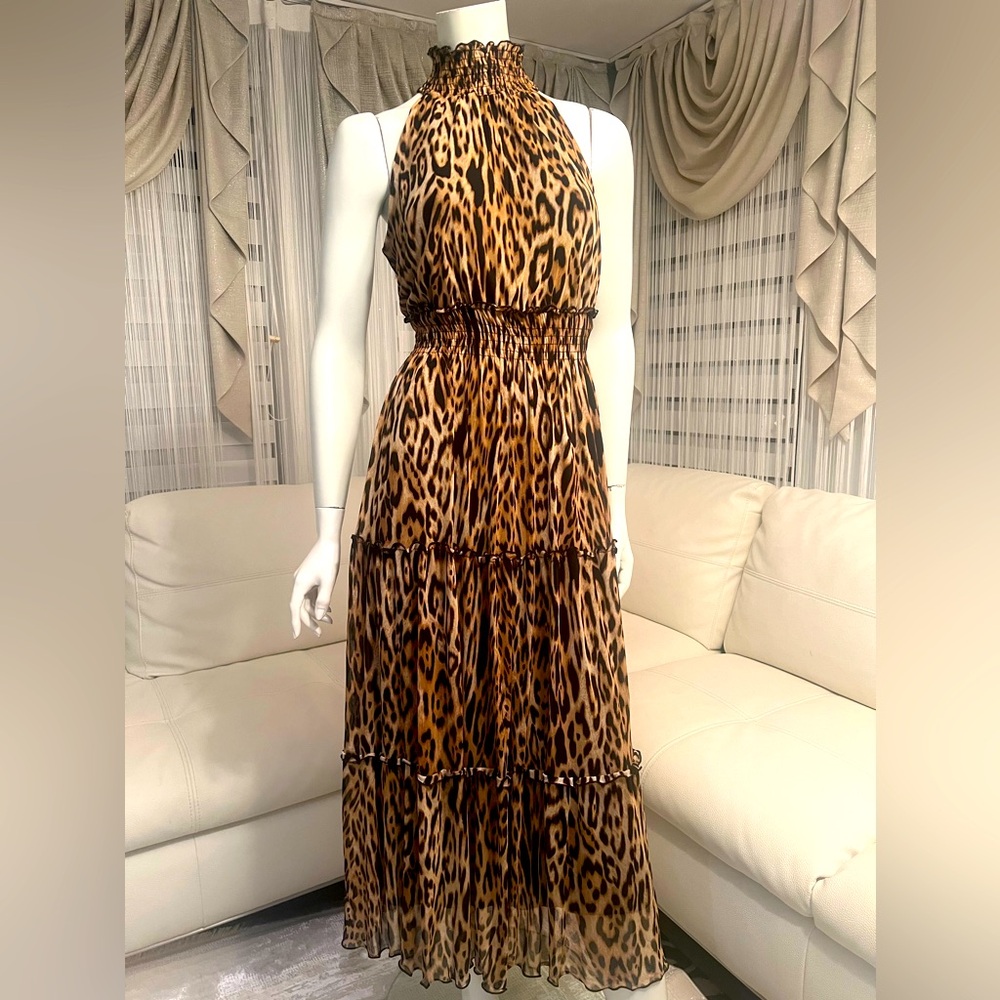 Tribal Animal Print Dress Maxi Halter Neck